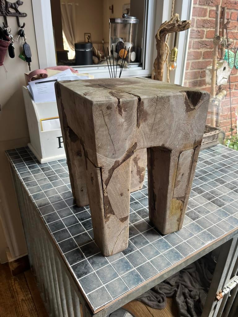 Teakhouten tafeltje/ krukje, 45 tot 60 cm, Minder dan 55 cm, Vierkant, Ophalen of Verzenden