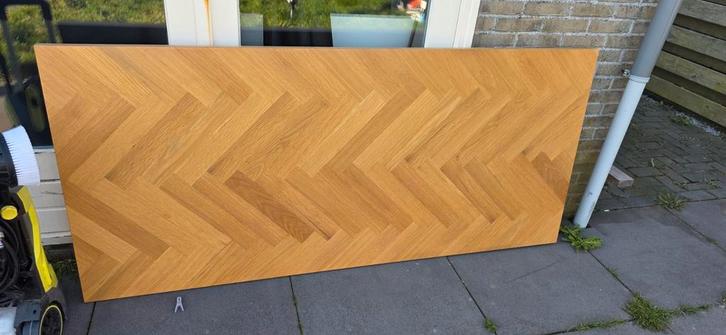 Eikenhouten visgraat tafelblad met zwart onderstel, Huis en Inrichting, Tafels | Eettafels, Zo goed als nieuw, 50 tot 100 cm, 150 tot 200 cm