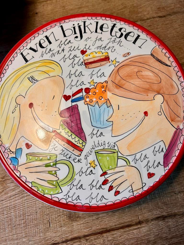 Blond Amsterdam taartschaal Even bijkletsen, Ophalen, Blond Amsterdam, Aardewerk, Schaal of Schalen