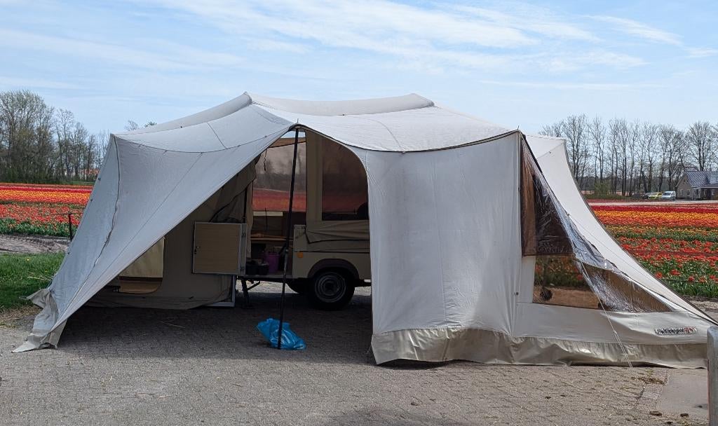 Holtcamper Flyer vouwwagen met complete kampeer uitrusting, Ophalen, Beige, Aanwezig, Tot en met 6