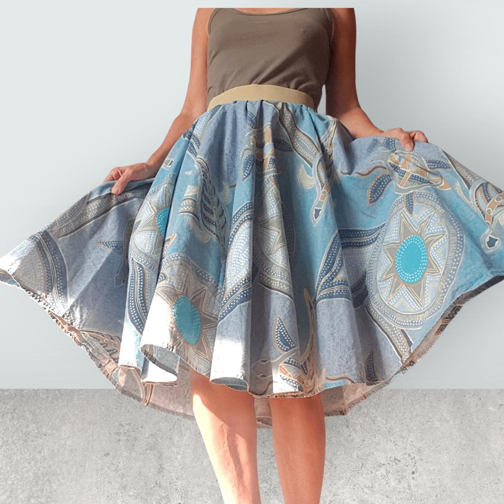 Swingrok / cirkel rok schildpadden grijsblauw Nieuw mt 3638, Kleding | Dames, Rokken, -, Blauw, -, Nieuw