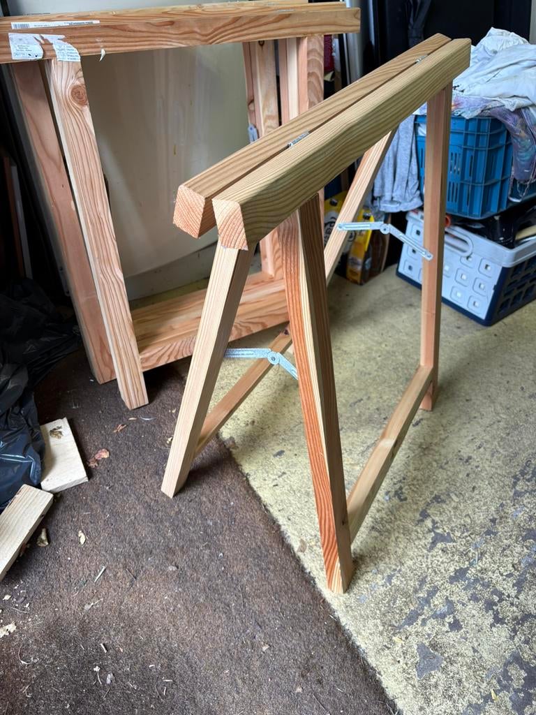 Houten schragen (1x gebruikt), Ophalen, Zo goed als nieuw