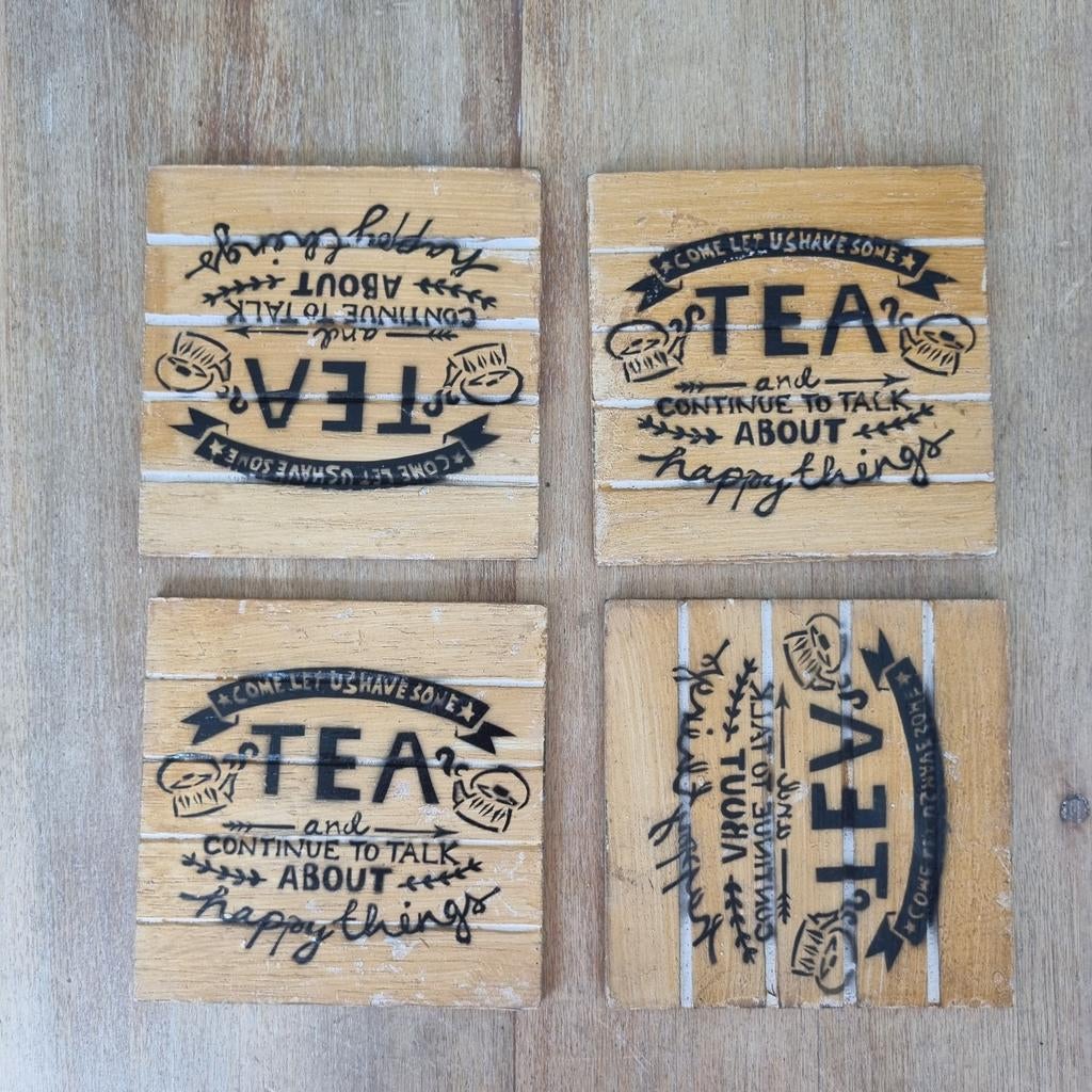 Houten Onderzetters 10x10 cm, 2mm dik - Set van 4, Ophalen of Verzenden, Nieuw, Glas of Kopje