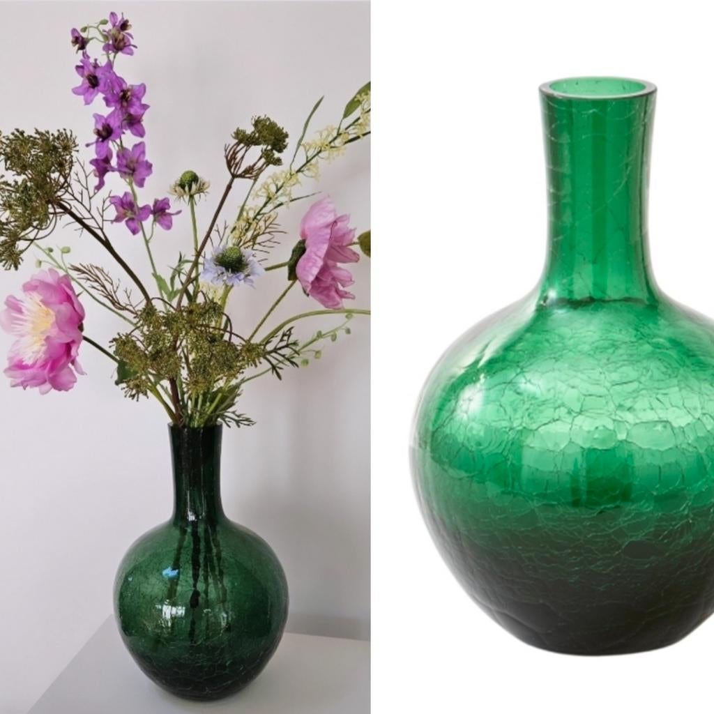 Vaas 'Ball body crackled glass' nieuw-groen-small, Huis en Inrichting, Verzenden, Polspotten, Nieuw, Glas
