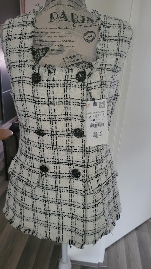 Zara Tweed Jasje Zwart Wit Maat S Nieuw met kaartjes, Nieuw, Ophalen of Verzenden, Jasje, Maat 36 (S)
