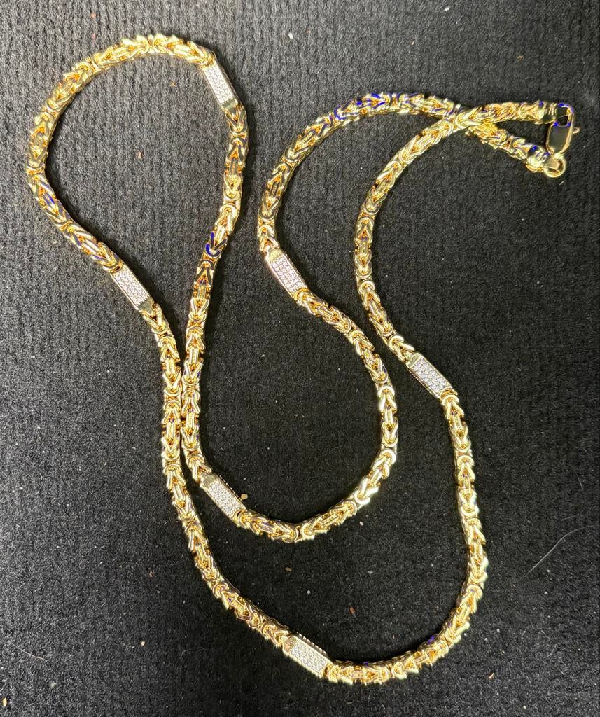 Prachtige 18K Gouden Koningsketting 750 met Zirkonia, Sieraden, Tassen en Uiterlijk, Kettingen, Ophalen, Gebruikt, Goud, Met kristal