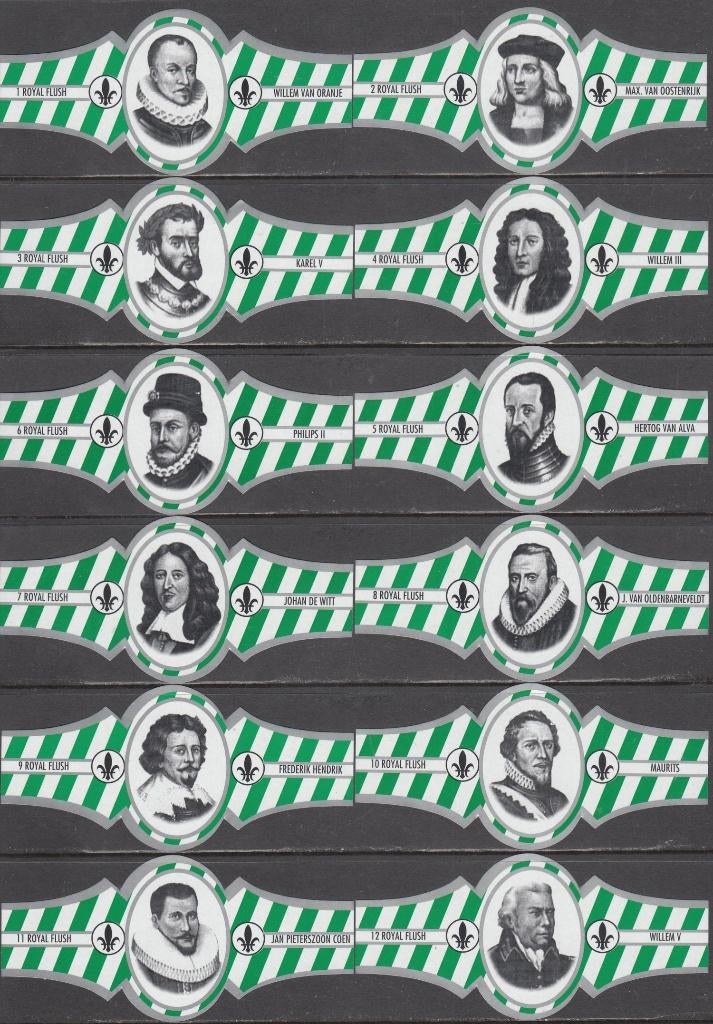 Sigarenbanden van Regenten van Nederland, Royal Flush 1-12, Ophalen of Verzenden, Nieuw, Sigarenbandjes