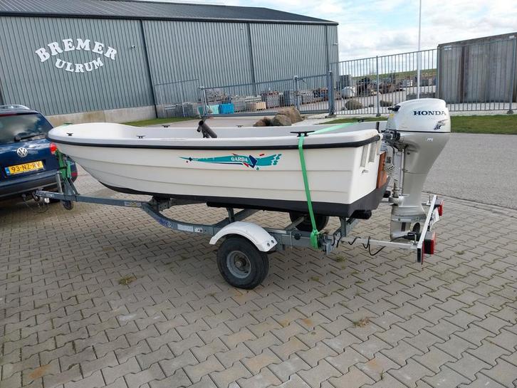 Garda 430 Fish visboot met trailer en 8pk honda 4 takt  2010, Watersport en Boten, Vis- en Consoleboten, Zo goed als nieuw, Tot 10 pk
