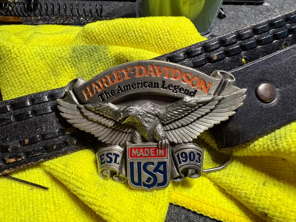 Vintage Harley-Davidson Riemgesp – “The American Legend”, Losse buckle of gesp, Minder dan 95 cm, Ophalen of Verzenden, Gedragen