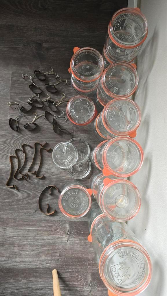 Partij vintage Weckpotten + deksels + klemmen, Huis en Inrichting, Keuken | Keukenbenodigdheden, Gebruikt, Ophalen