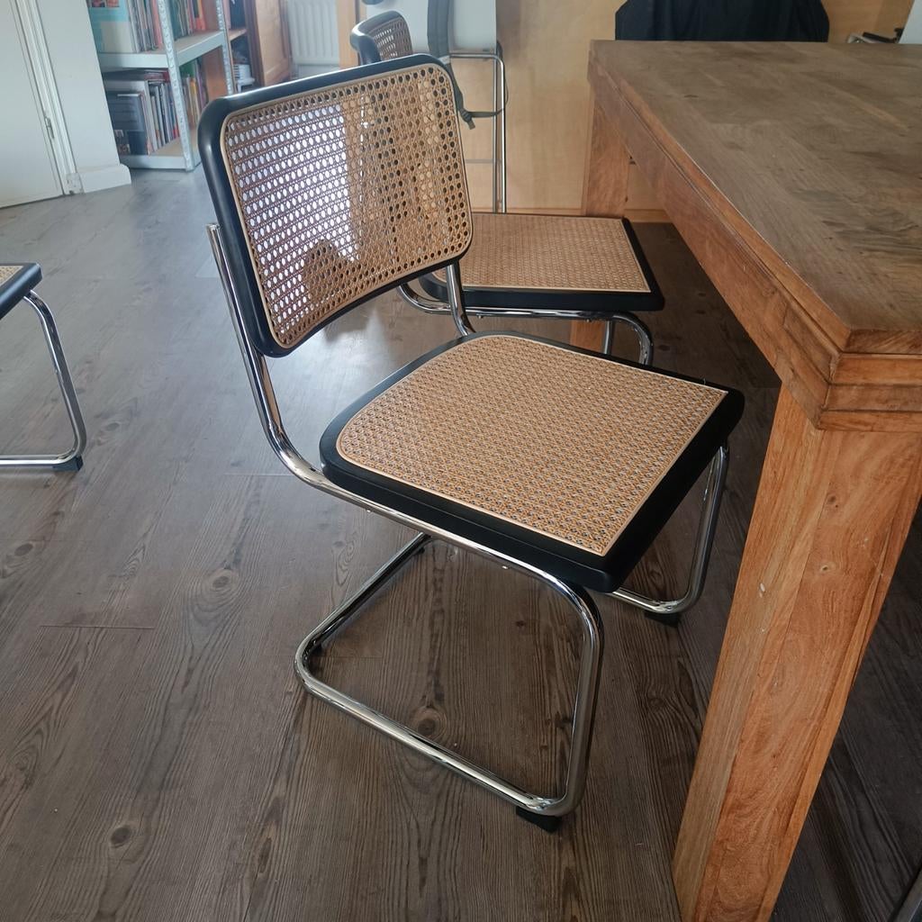 4x Thonet stijl Cesca Breuer webbing buisframe stoel zwart, Hout, Zwart, Nieuw, Scandinavisch Japandi Bauhaus design