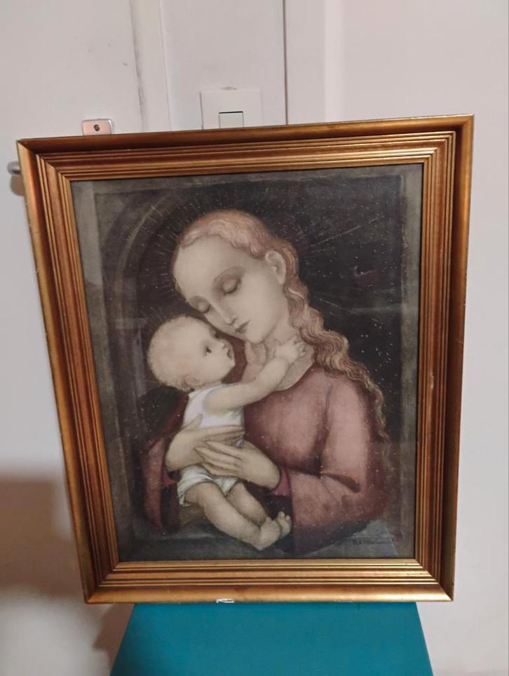 Oud schilderij: lijst moeder en kind. hummel., Antiek en Kunst, Kunst | Schilderijen | Klassiek, Ophalen