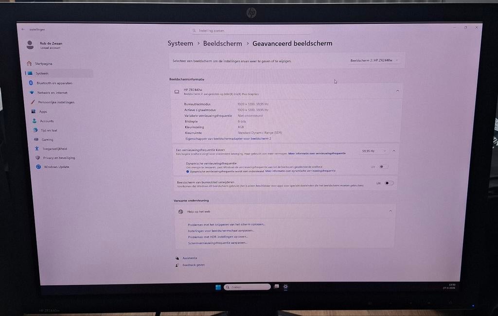 HP ZR2440W 24" monitor, Ophalen, IPS, In hoogte verstelbaar, HP