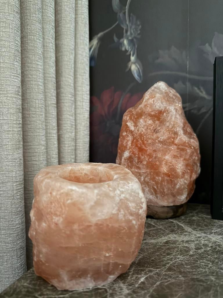 Himalaya zoutlamp en kandelaar, Huis en Inrichting, Lampen | Tafellampen, Overige materialen, Himalaya zout, Ophalen of Verzenden