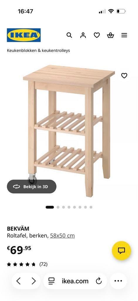 Bekvam roltafel berken nieuw in doos, Ophalen, 50 tot 100 cm, Nieuw, Rechthoekig