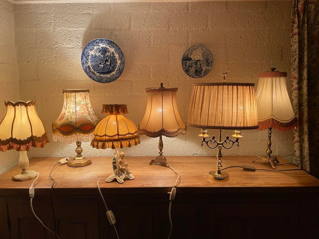 Vintage Tafellampen met Franjes - Retro Schemerlamp, Huis en Inrichting, Lampen | Tafellampen, Gebruikt, Minder dan 50 cm, Stof