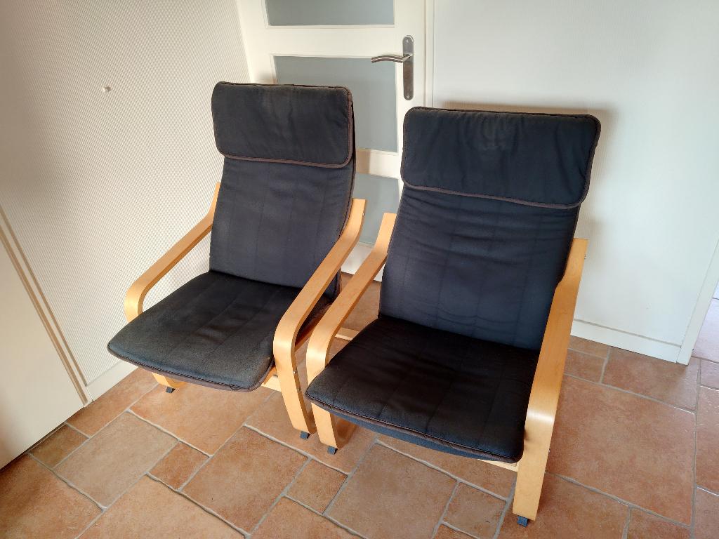 Ikea POÄNG 2x zwarte kussens berkenhout, Ophalen, Gebruikt, Twee, Zwart