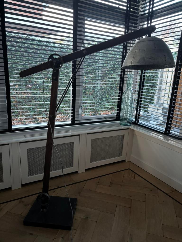 Staande lamp metaal en hout, Ophalen, Zo goed als nieuw, Hout, 150 tot 200 cm