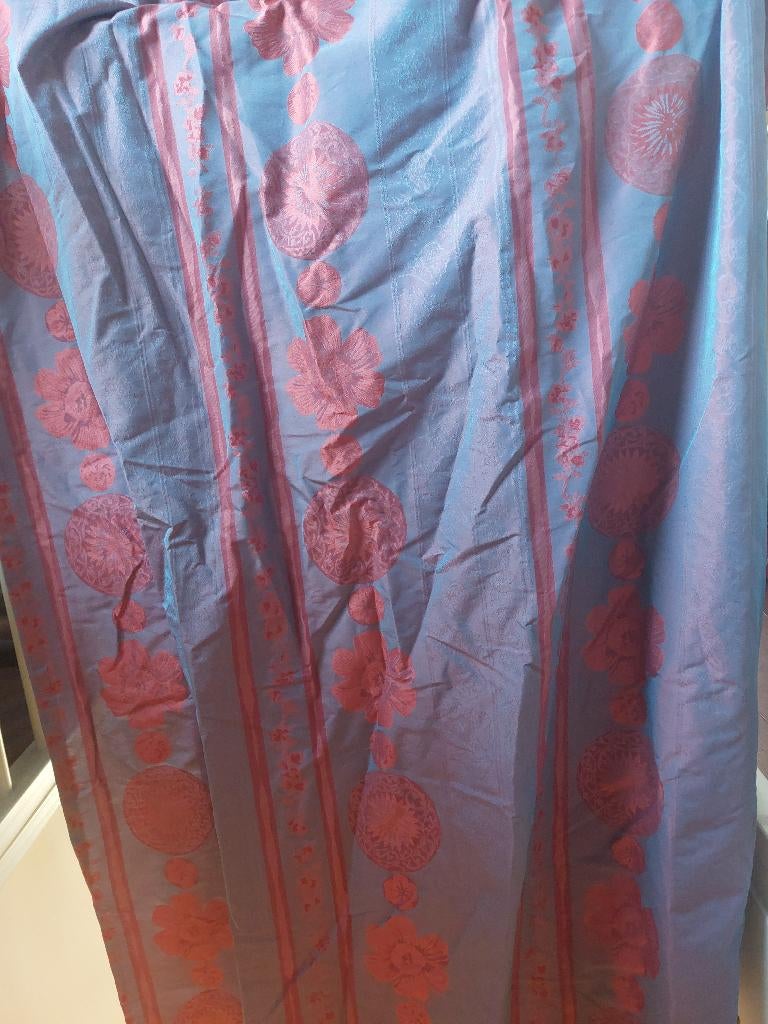 Lichtblauw/koral/ roze gordijnen, Ophalen, Zo goed als nieuw, 200 cm of meer, 200 cm of meer