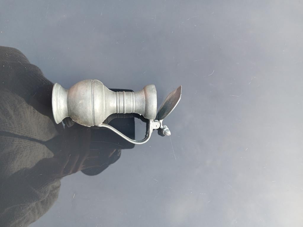 Antieke tinnen kan met deksel - Vintage tinnen kruik, Antiek en Kunst, Antiek | Tin, Ophalen of Verzenden