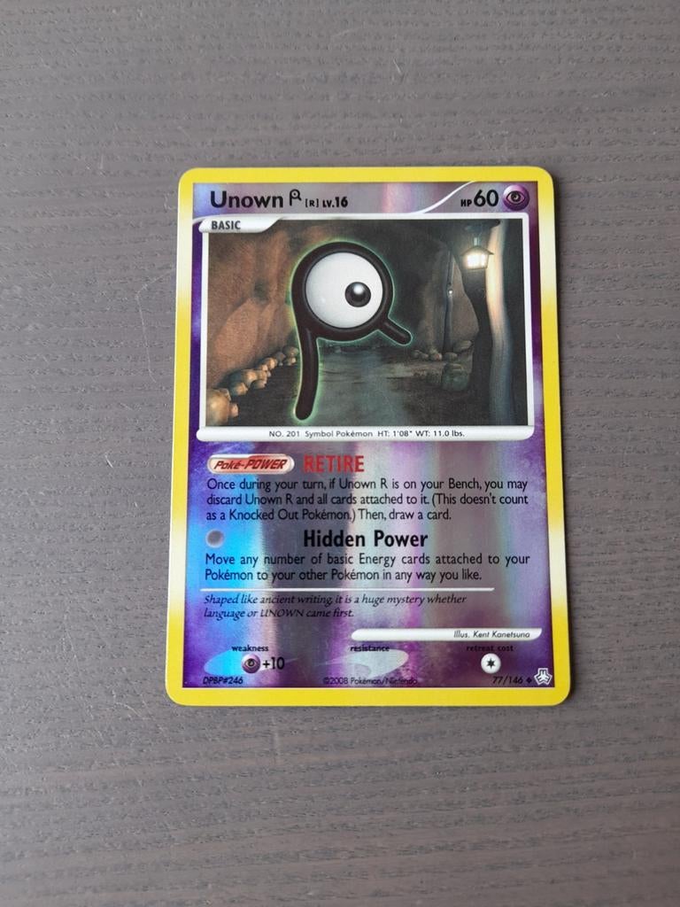 2008 legends awakened 77/146 unown r reverse, Ophalen of Verzenden, Gebruikt, Losse kaart, Foil