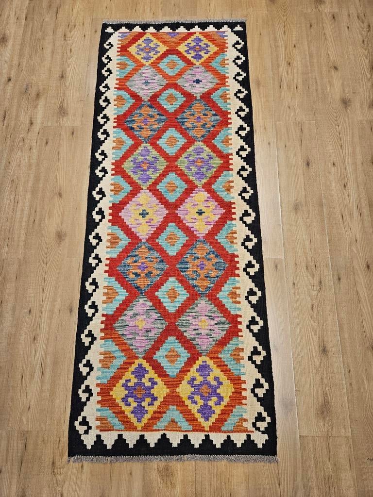 Handgeweven oosterse wollen kelim loper 210x79, Info@SlatsAntiek.nl, Vof Slats Antiek, Rechthoekig, Herenstraat 31 leiden