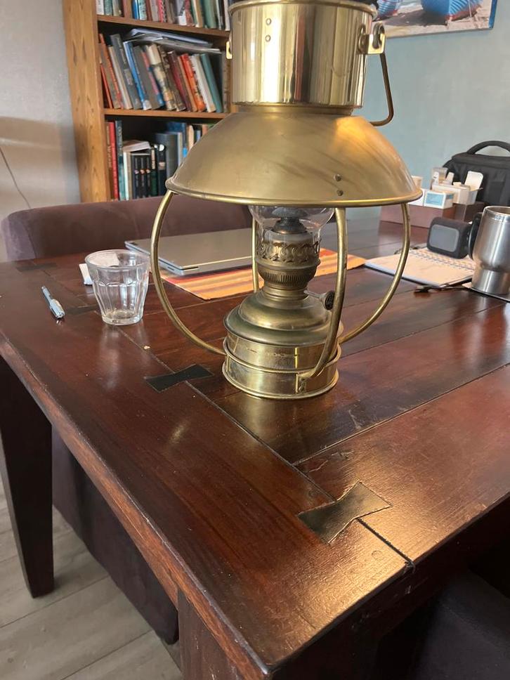 Antieke Messing Olielamp - Scheepslamp Stijl, Antiek en Kunst, Antiek | Lampen, Ophalen of Verzenden