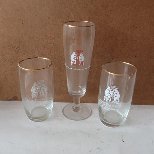 Bierglas 3 Hoefijzers Breda vintage origineel SET VAN DRIE, Ophalen of Verzenden, Gebruikt, Glas of Glazen, Overige merken