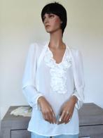 BENETTON Romantische Witte Ruches Blouse M 38, Maat 38/40 (M), Benetton, Wit, Ophalen of Verzenden