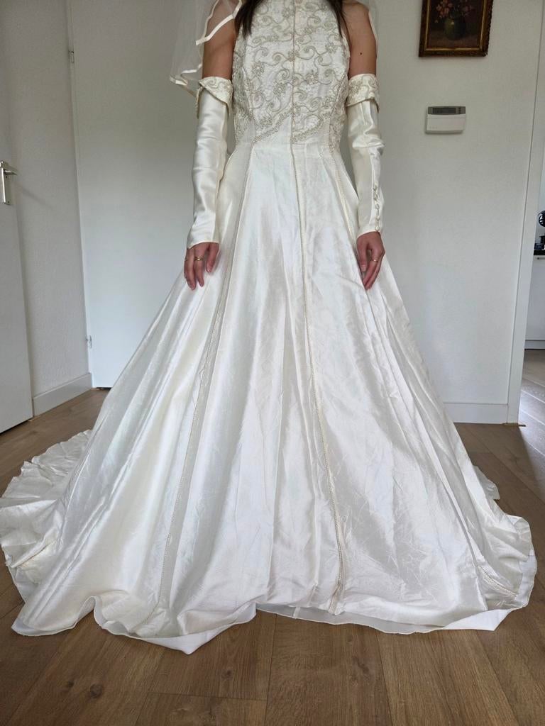 Trouwjurk Vintage Champagne Wit maat XS, Ophalen of Verzenden, Zo goed als nieuw, Wit, Trouwjurk