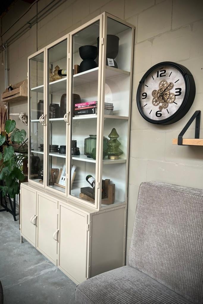 vitrinekast staal wit zwart terra olijfgroen zand cappucino, 100 tot 150 cm, Nieuw, Glas, 25 tot 50 cm
