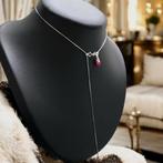 collier ketting hanger robijn hart zilver 925, Ophalen of Verzenden, Zo goed als nieuw, Verstelbaar, Rood