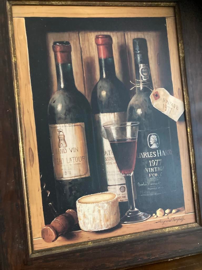 Print wijn op hout in lijst, Ophalen