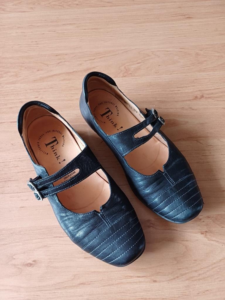 Mooie lederen zwarte ballerina's van Think! maat 37,5, Zwart, Think!, Zo goed als nieuw, Ballerina's