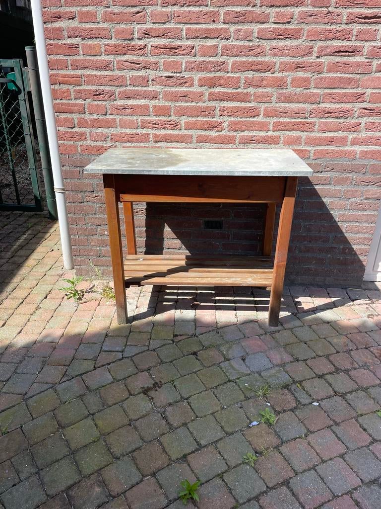 Oppottafel met zinken blad 90x45x90 cm, Tuin en Terras, Overige Tuin en Terras, Gebruikt, Ophalen