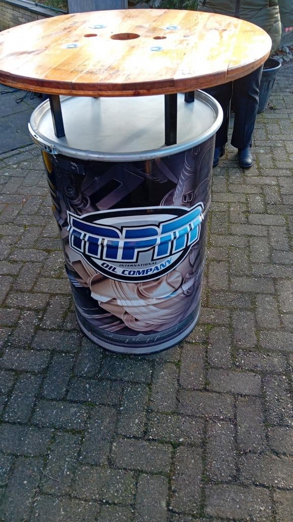 Statafel van olievat - Uniek en robuust design, Ophalen of Verzenden, Gebruikt