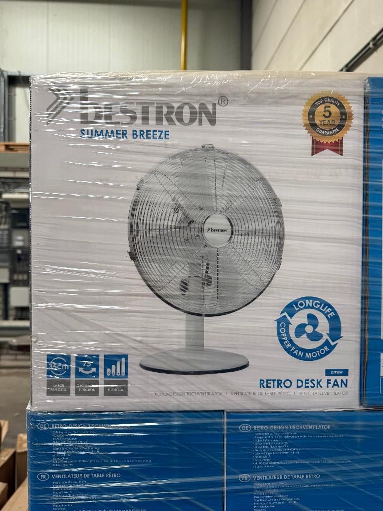 Bestron Retro Tafelventilator 35 cm – NIEUW (55 stuks), Witgoed en Apparatuur, Ophalen of Verzenden, Nieuw, Tafelventilator