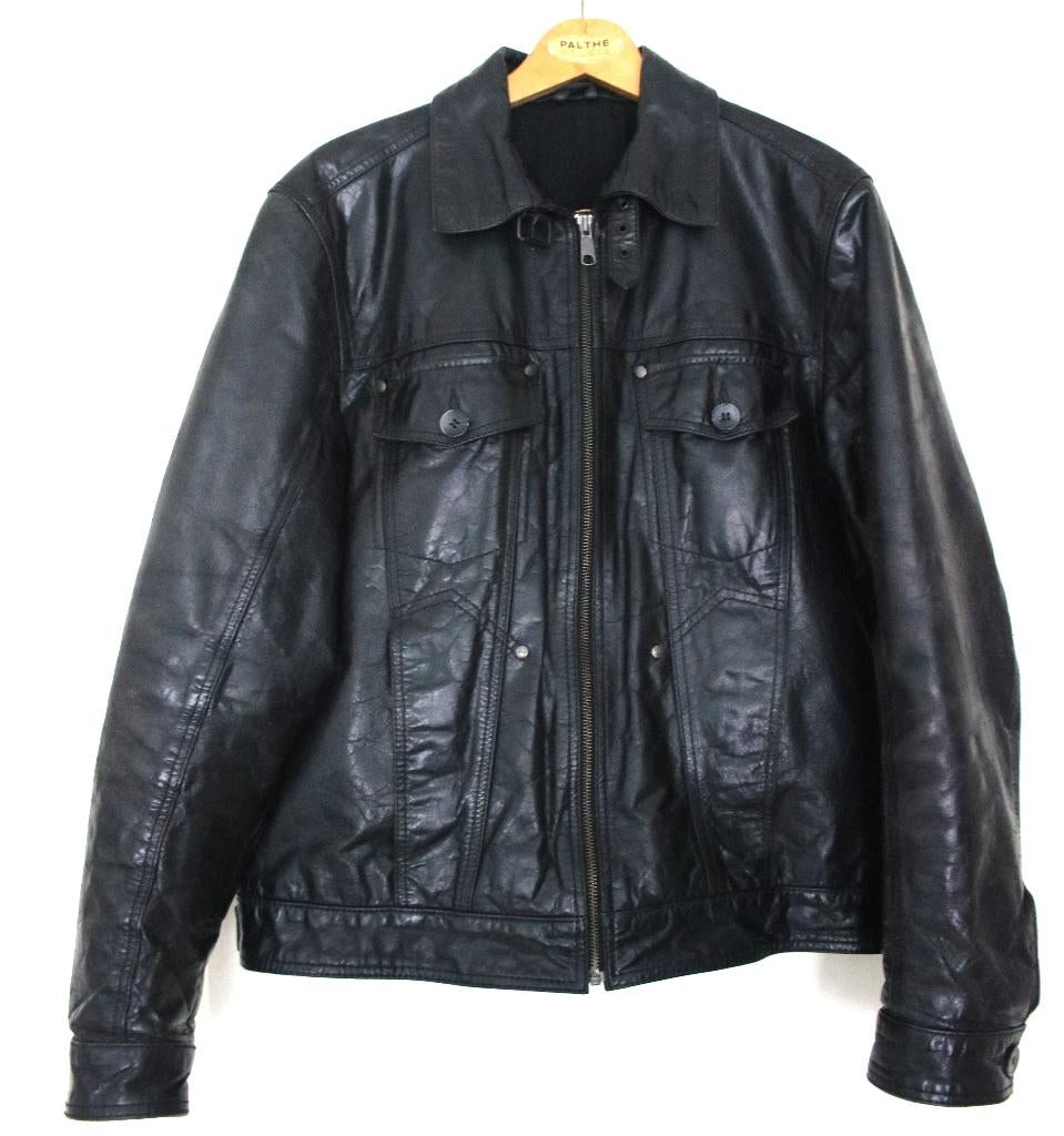 Zwarte Leren jas trucker/spijkerjasmodel maat 50/M, Jones Division, Maat 48/50 (M), Zwart, Ophalen of Verzenden