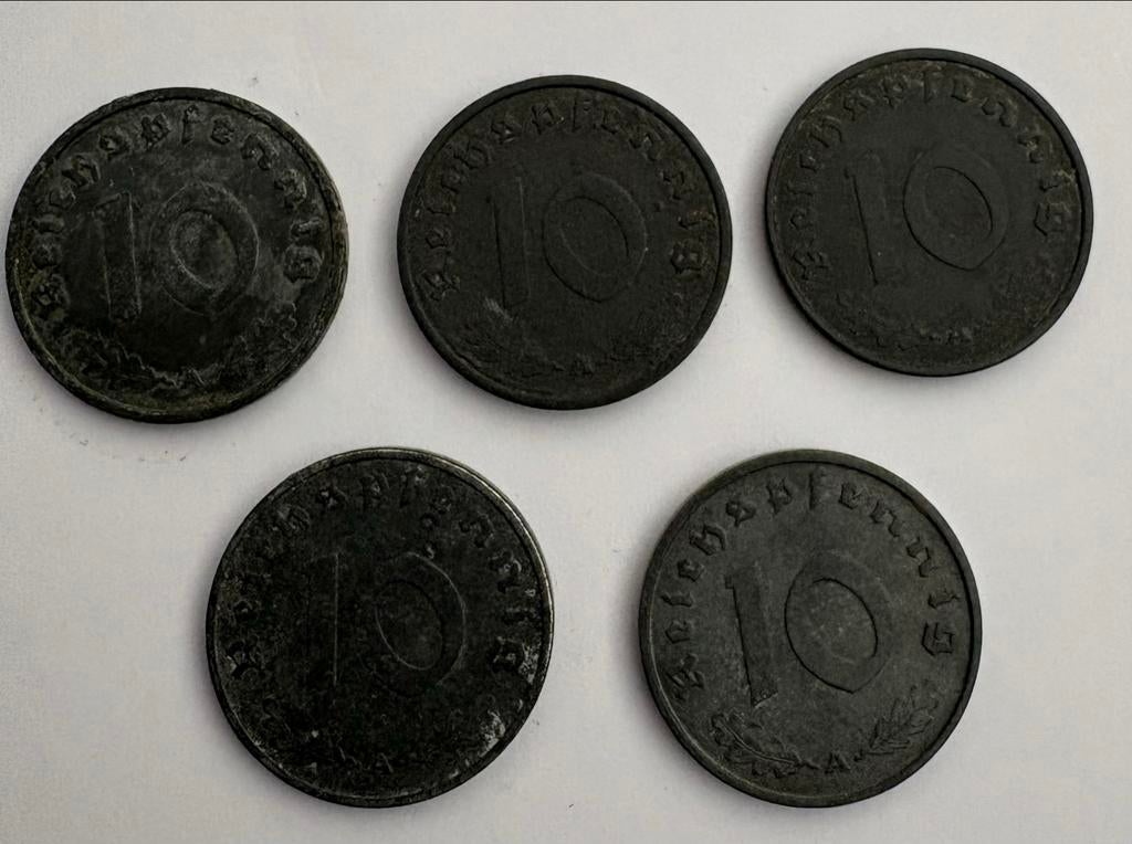 5 Duitse munten uit 1940,41,42,43,44, Ophalen of Verzenden, Duitsland, Setje
