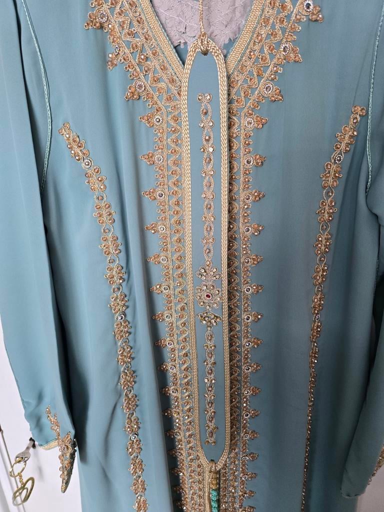 Mint groene kaftan met goudkleurig, Kleding | Dames, Gelegenheidskleding, Ophalen, Overige typen, Maat 46/48 (XL) of groter, Nieuw