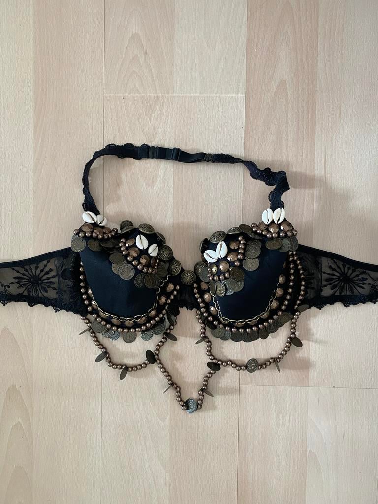 Buikdans Wasteland Top met Kralen en Schelpen, Kleding | Dames, Maat 38/40 (M), Zwart, Ophalen of Verzenden, Zo goed als nieuw