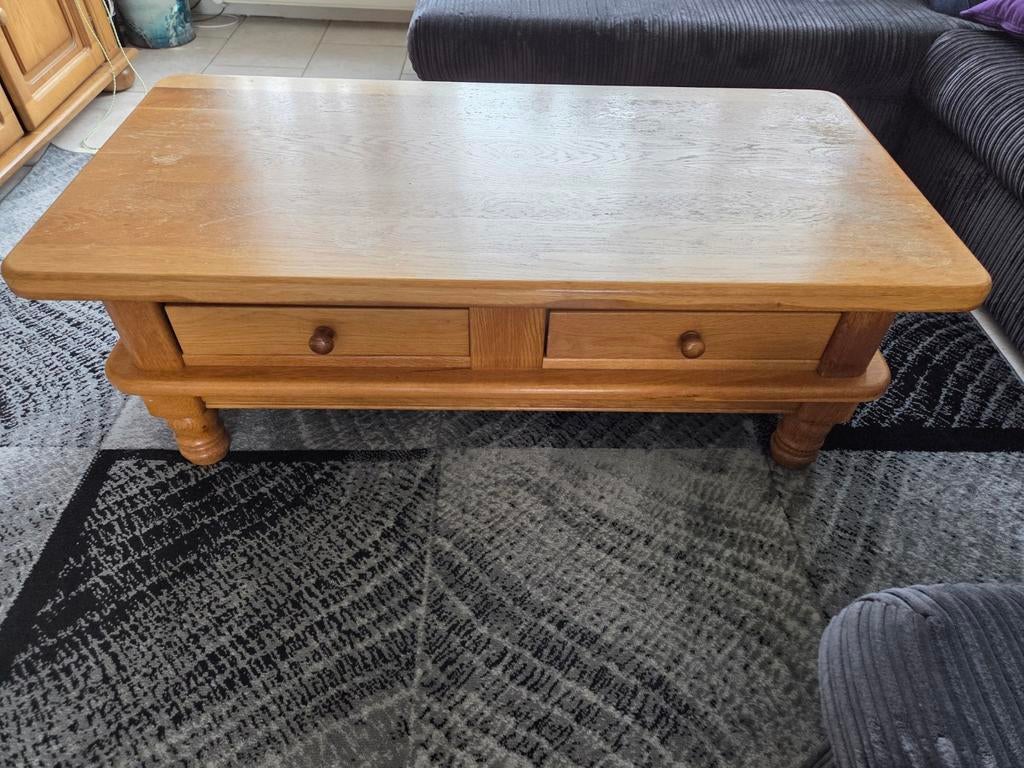 Salontafel massief licht/blank eiken, Ophalen, Gebruikt, 100 tot 150 cm, Eikenhout