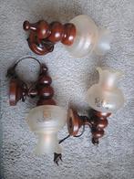 3 Vintage Houten Wandlampen met Melkglas, Ophalen of Verzenden, Gebruikt, Glas, Vintage, Klassiek, Landelijk