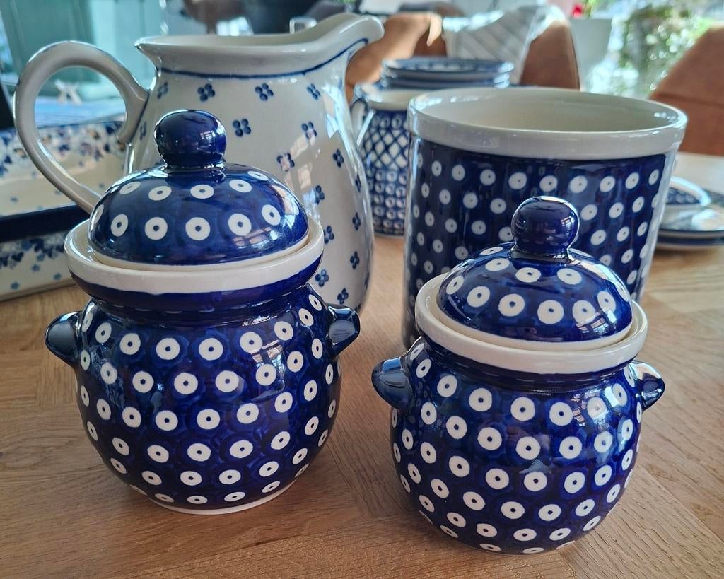 2 Bunzlau voorraadpotten - Blue Eyes, Gebruikt, ., Ophalen of Verzenden, .