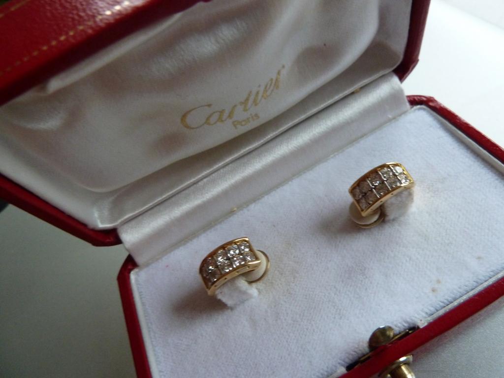 Cartier Paris, 18 kt. gouden oorbellen, clips, diamant bezet, Verzenden, Zo goed als nieuw, Met edelsteen, Knopjes of Stekers