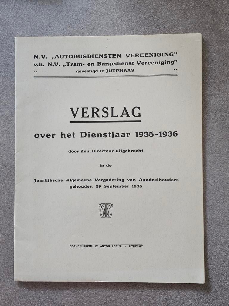Verslag Autobusdiensten Vereniging 1935-1936, Ophalen of Verzenden, Gelezen, N.V. Autobusdiensten Vereniging