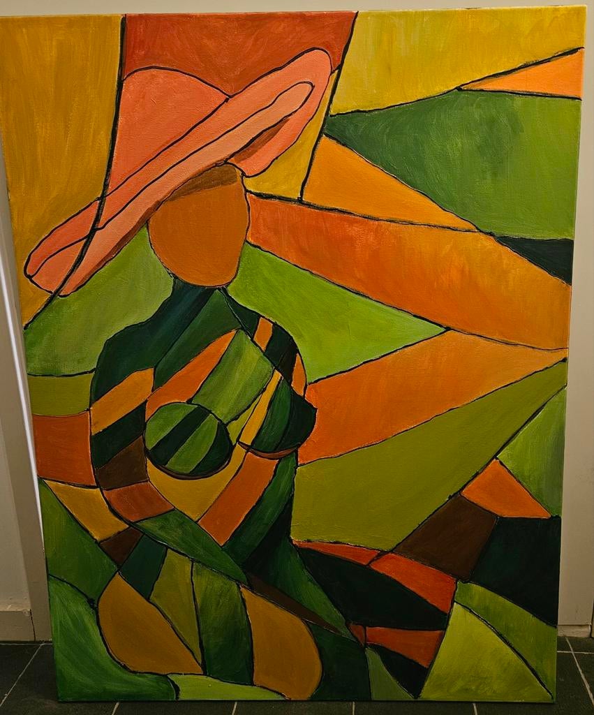 Abstract Vrouwelijk Figuur Schilderij - Levendige Kleuren, Antiek en Kunst, Kunst | Schilderijen | Modern, Ophalen of Verzenden