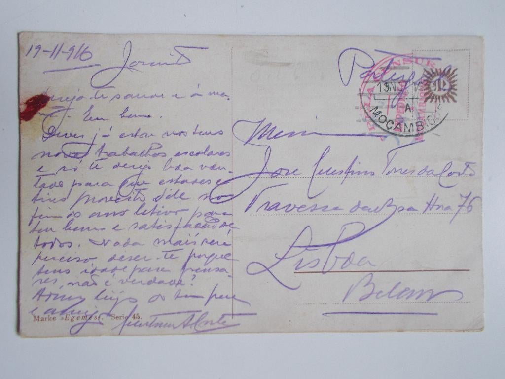 Mozambique/Portugal, Censuur-Ansichtkaart Naar Lissabon 1916, Ophalen, Voor 1920, Gelopen, Buiten Europa