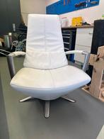 Witte lederen draaistoel lounge met poef, Ophalen, Wit, Leer, Zo goed als nieuw