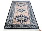 Handmade Persian Merino wool Karachi tapijt blue 125x185cm, 100 tot 150 cm, Vintage, Perzisch, Bohemien, Ophalen of Verzenden
